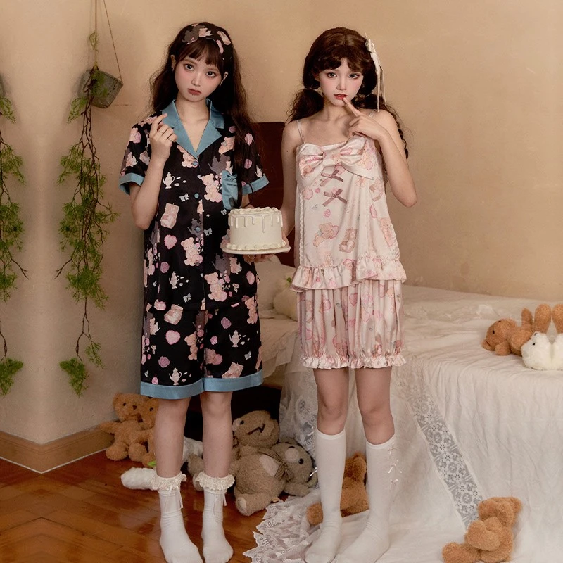 【睡睡熊】withpuji原创设计小熊印花睡衣睡裙眼罩三子柔软凉感夏