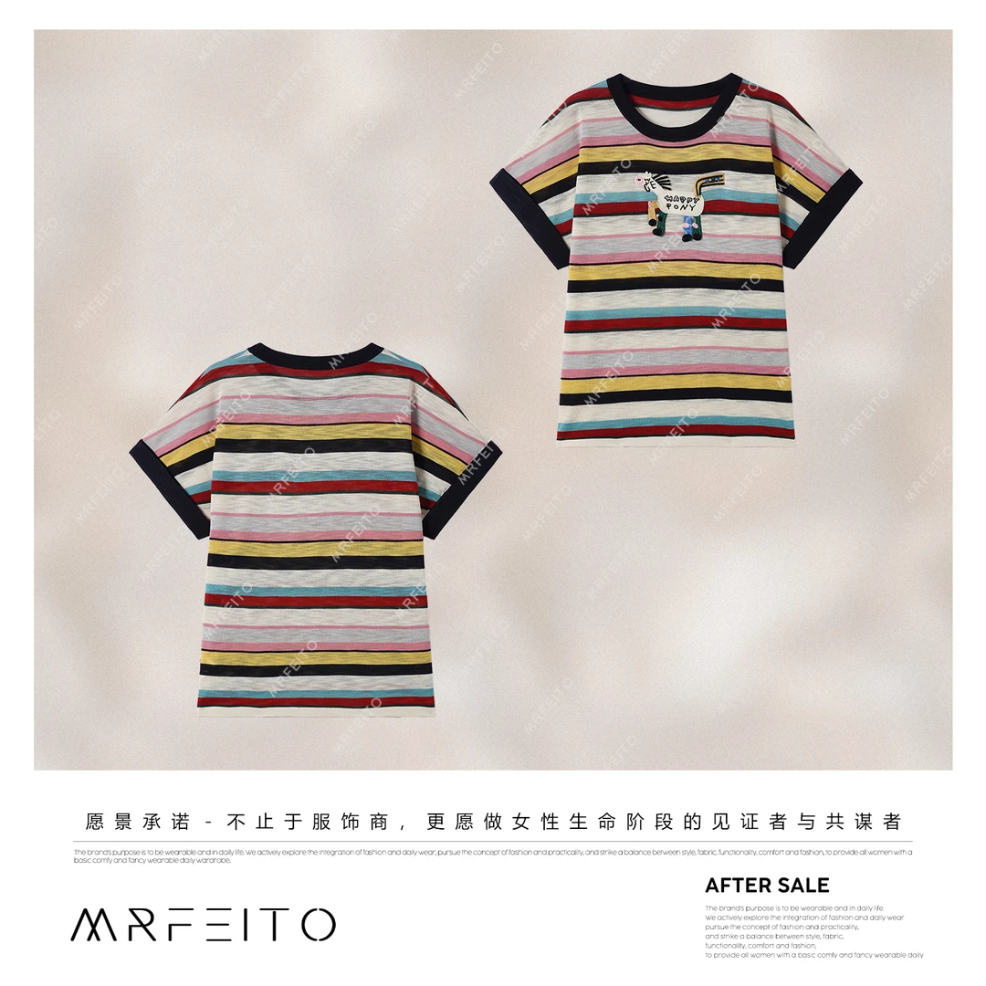 MRFEITO菲爷驾到【彩虹条纹】小马刺绣显瘦百搭毛衣H22M02Q32754