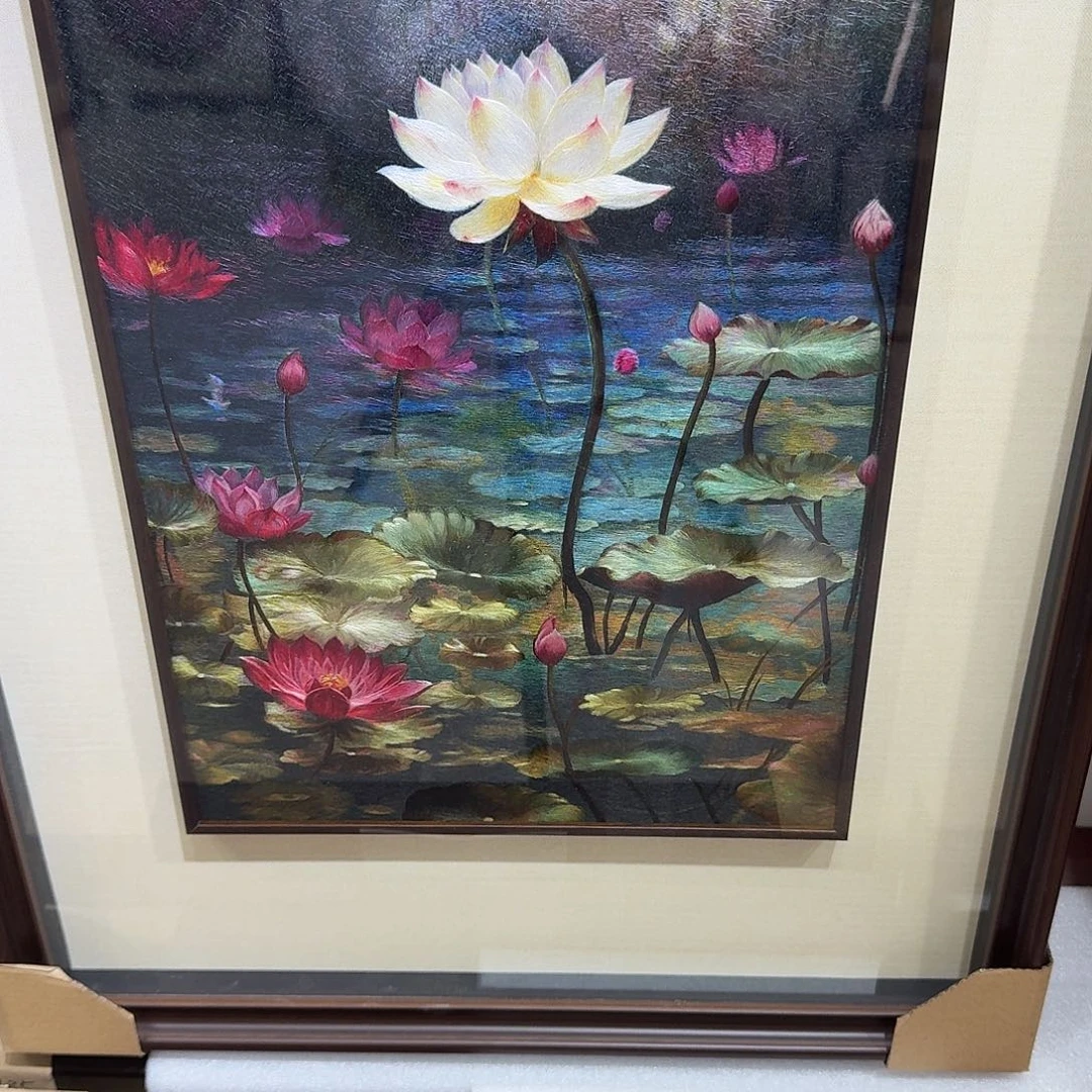 风****刺绣纯手工苏绣单面绣挂面荷花