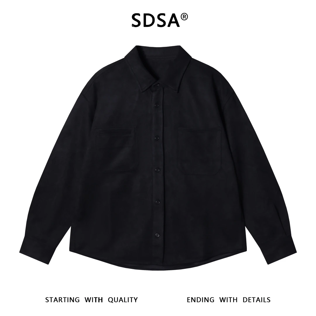 SDSA男士秋冬新款痞帅男装极简风绒面纯色翻领长袖衬衫复古百搭