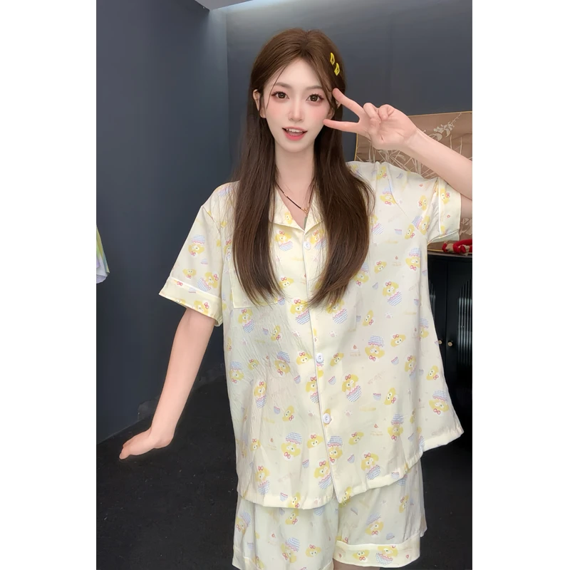 睡衣女新款夏季短袖短裤卡通黄油饼饼甜美家居服112