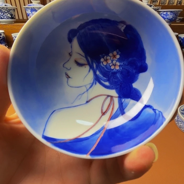 青花手工手绘普洱杯