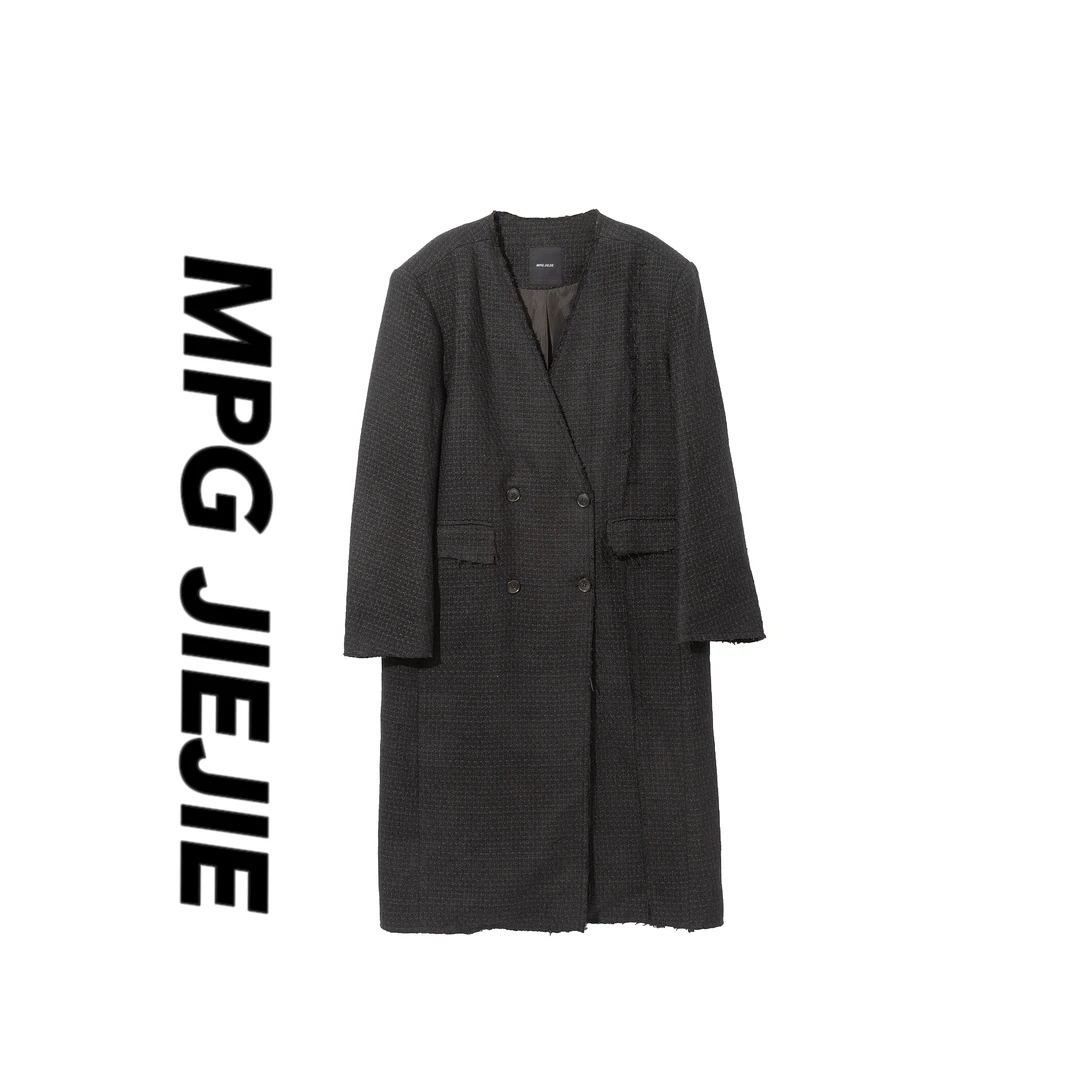 MPG JIEJIE【气质小香】2024毛呢灰色秋冬V领黑色冬季休闲西装外套