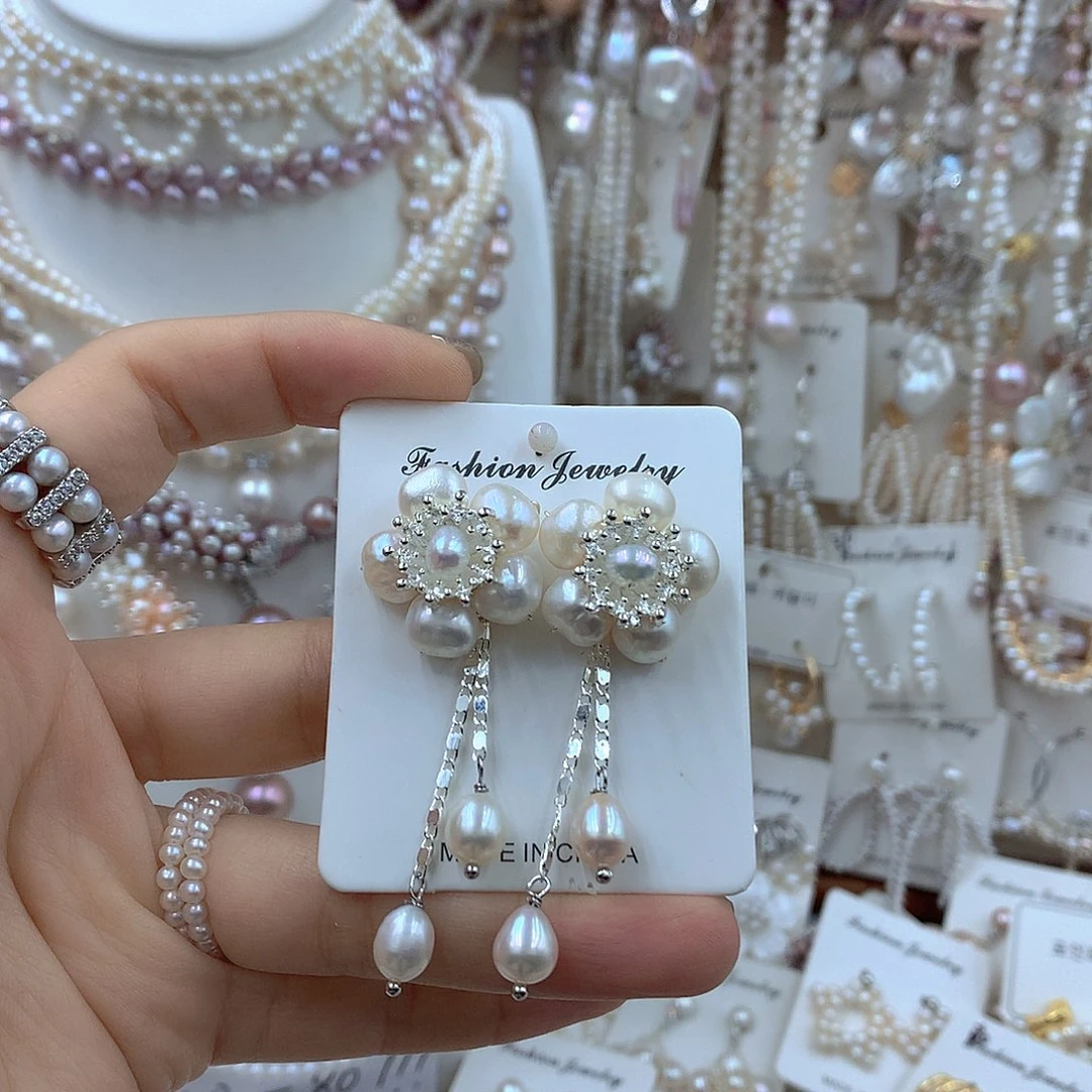 淡水珍珠耳饰银S925镶嵌