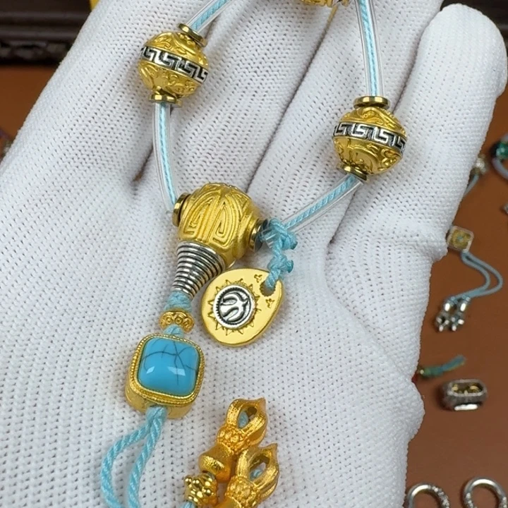 合成碳硅石铜合金文玩配饰双兽面三通套