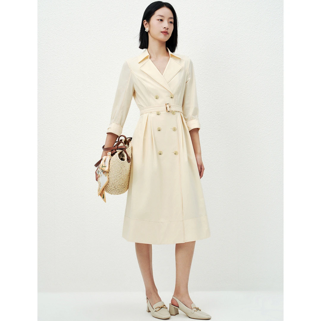 【思思专属】双排扣收腰压褶设计感七分袖西装裙裙子女EF03034E1