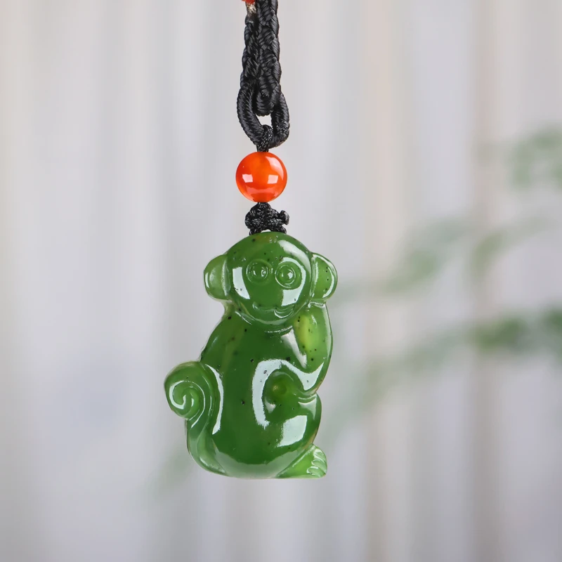和田玉碧玉十二卡通生肖猴玉吊坠儿童款宝宝玉佩属猴玉石小猴玉坠
