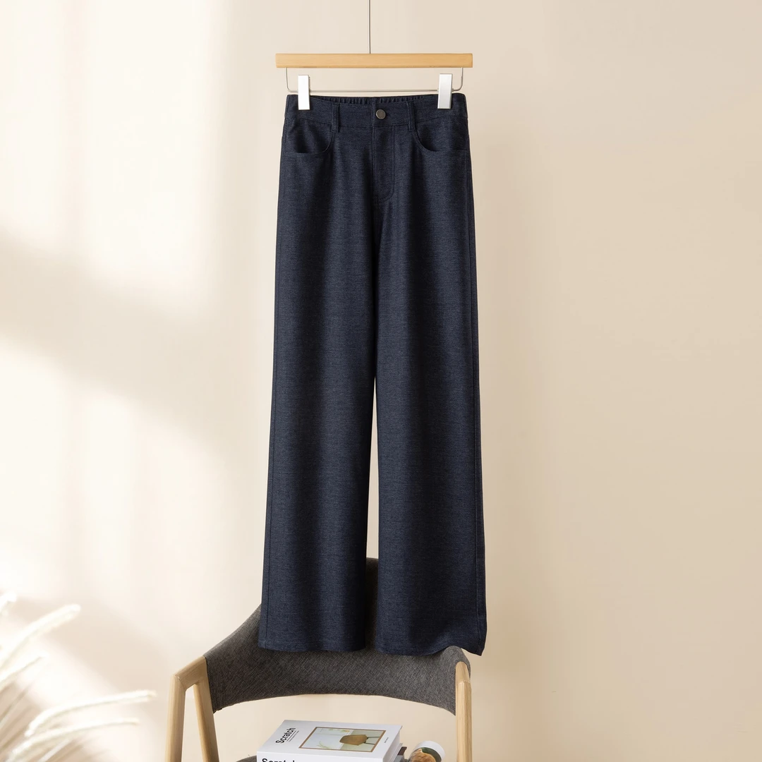 shulanduo/数兰朵早春新款斜纹棉牛仔 高腰休闲直筒时尚百搭长裤