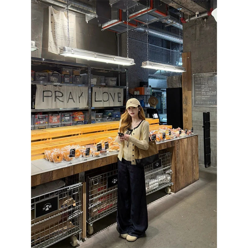 韩里韩气套装休闲百搭洋气小众上衣两件套高腰复古直筒阔腿裤长裤