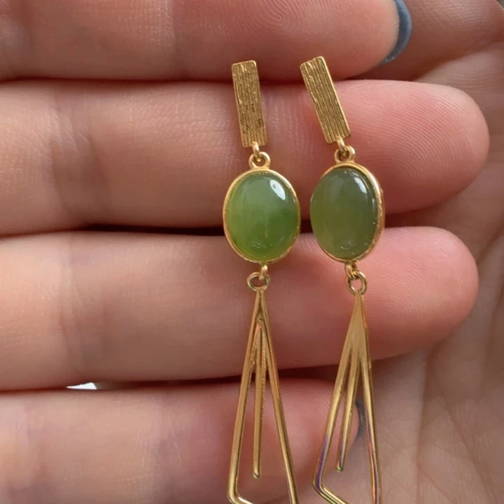 银S925镶嵌和田玉耳饰