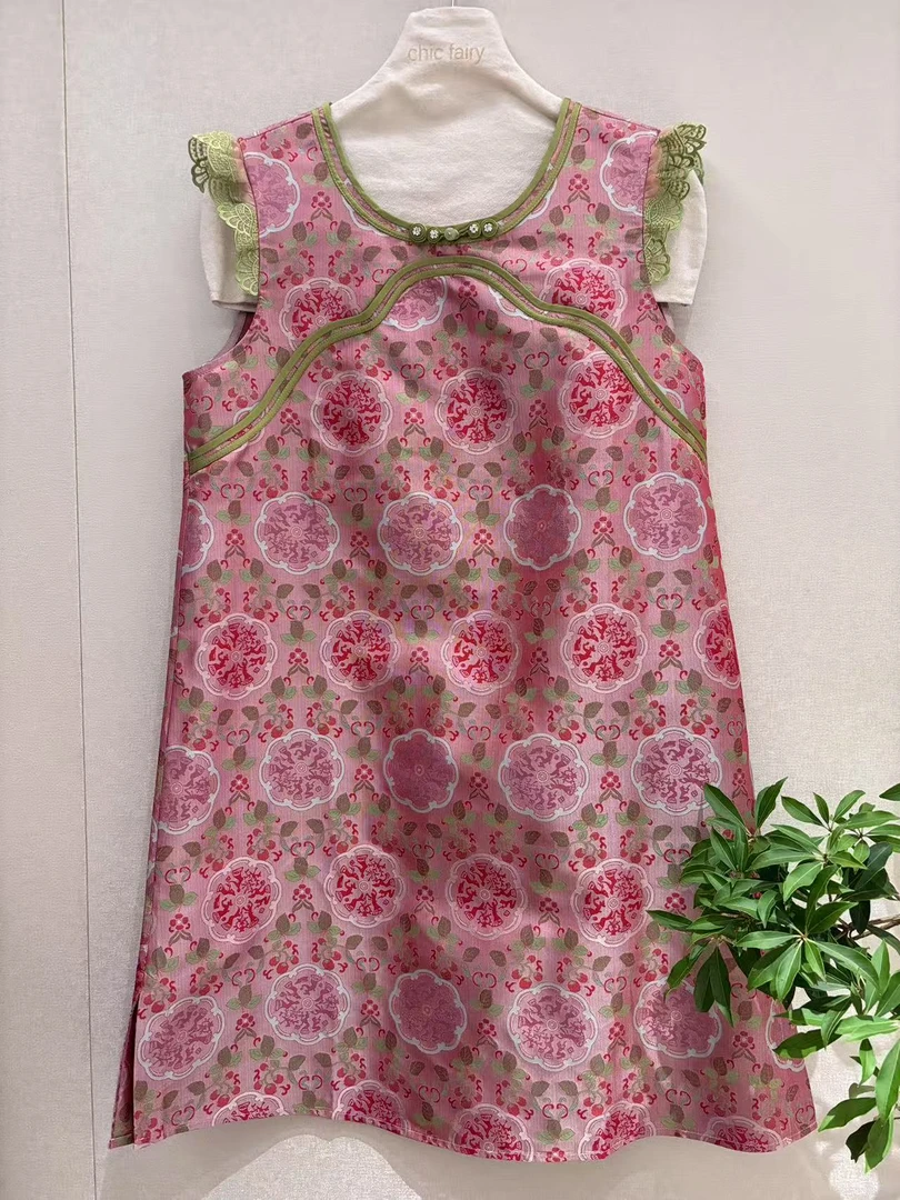 CHIC FAIRY【石榴裙】夏季国风中式小飞袖蚕丝连衣裙