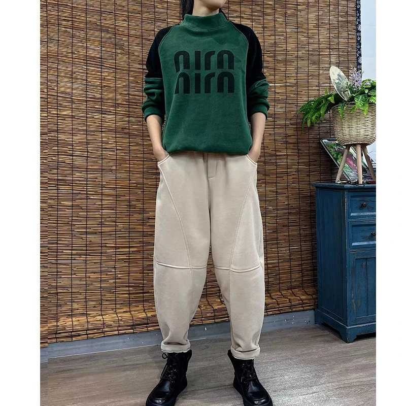 3091秋冬新款半高领加绒加厚宽松休闲百搭卫衣女