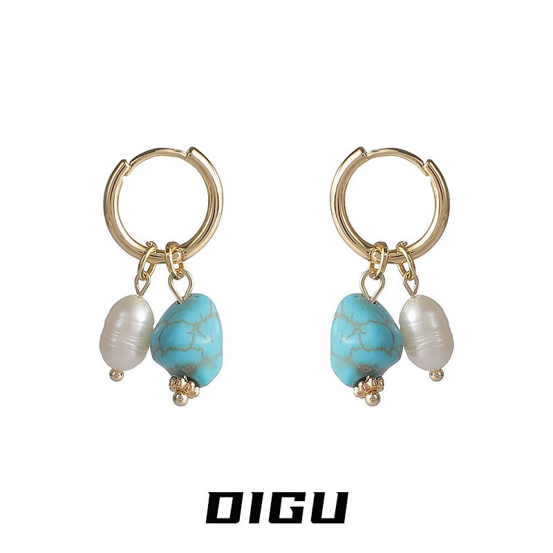 嘀咕家 铜合金仿珍珠耳饰 复古天然异形珍珠耳环气质耳扣耳坠耳饰