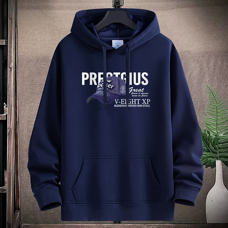 【牛仔帽】春秋秋冬季加绒长绒棉宽松 银狐绒男装卫衣套头帽衫学生