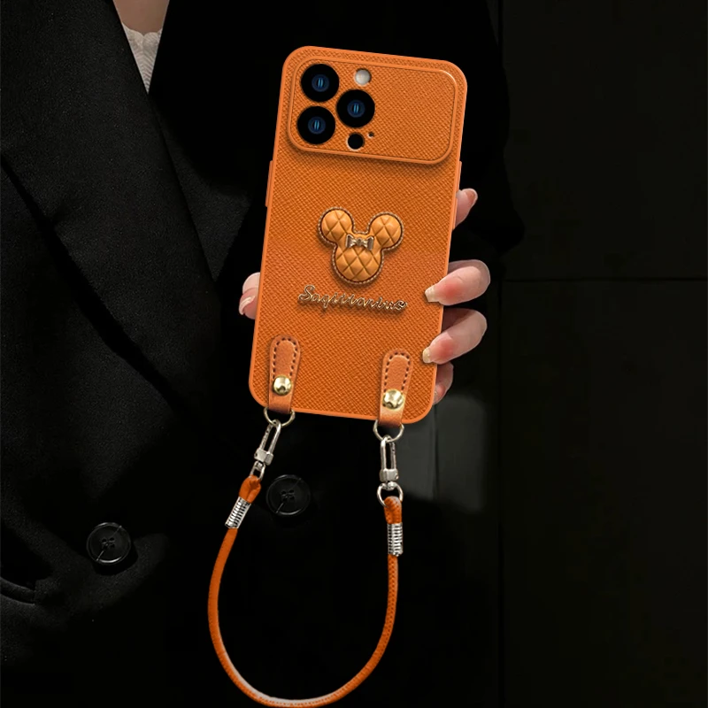 英文米奇适用苹果16手机壳iPhone17大视窗十字纹14Pro保护套