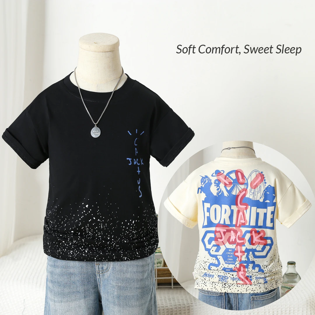 娇娃布迪2025新款短袖夏装儿童纯棉打底衫男童潮酷范上衣中小童