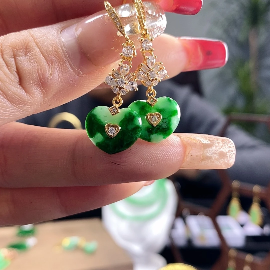 翡翠耳饰银S925镶嵌翡翠