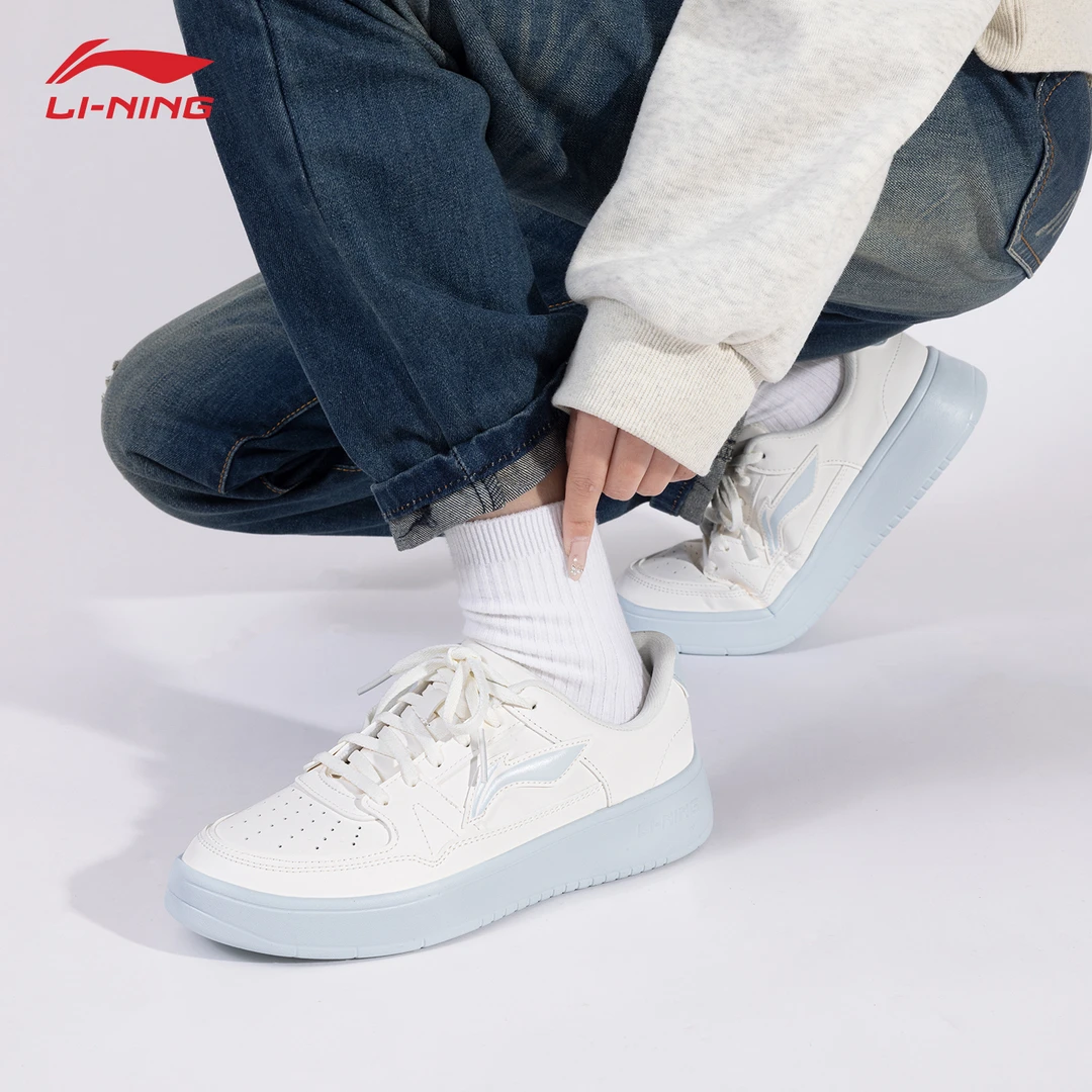 李宁月临板鞋女鞋2025新款小白鞋厚底软弹增高时尚低帮休闲运动鞋