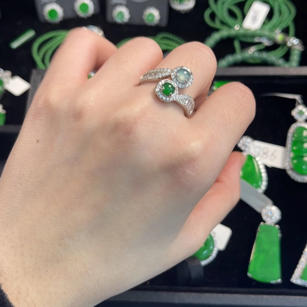 翡翠银S925镶嵌戒指翡翠戒指