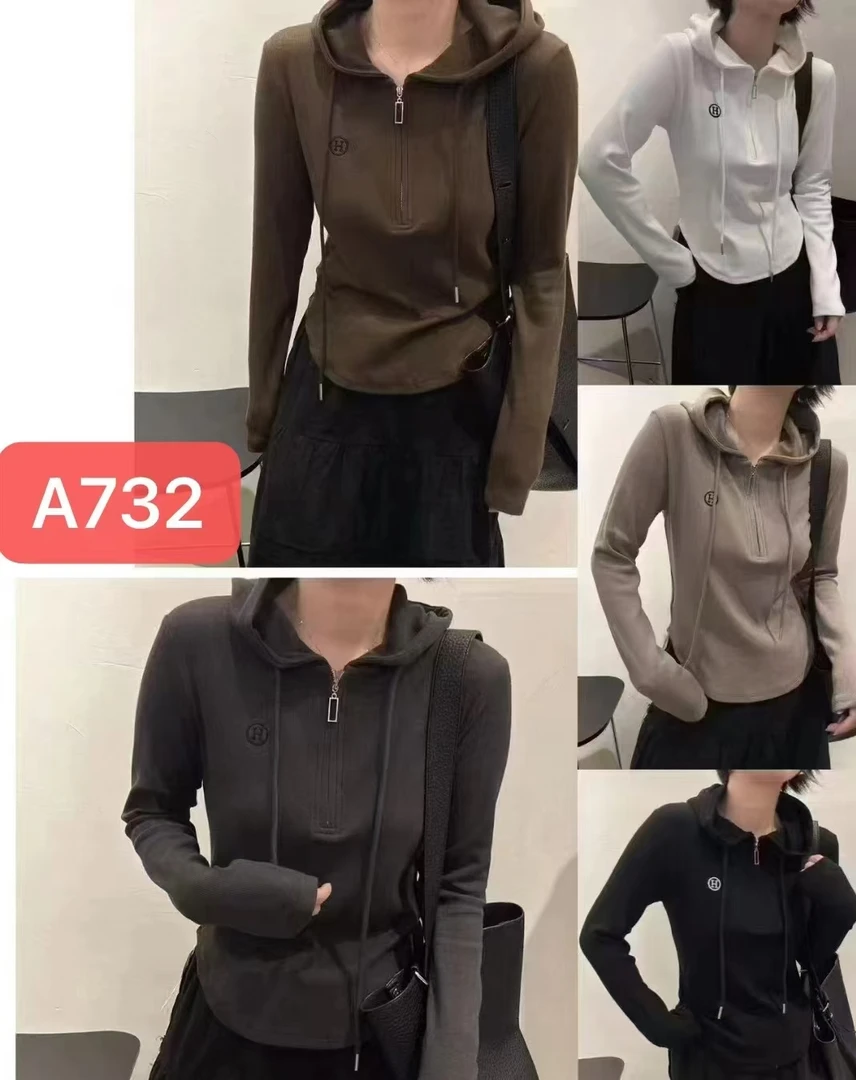 83732#加厚双面磨毛连帽卫衣打底长袖连帽卫衣早秋打底衫修身上衣
