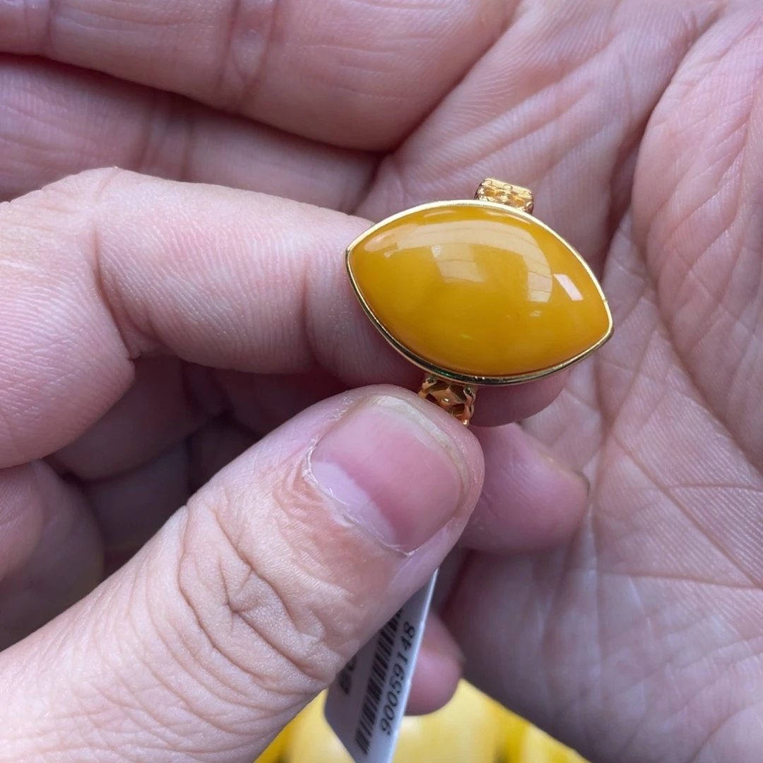琥珀裸石银S925镶嵌琥珀蜜蜡