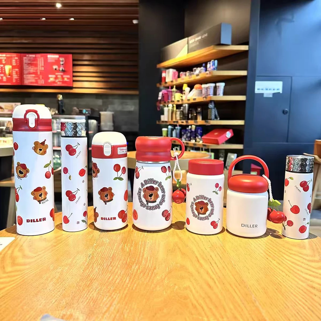 【秉昱优选】D9235-520樱桃熊双饮保温杯520ml
