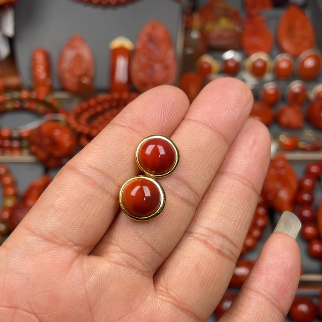 【闪购商品】南红玛瑙珠宝奇石银S925镶嵌耳钉