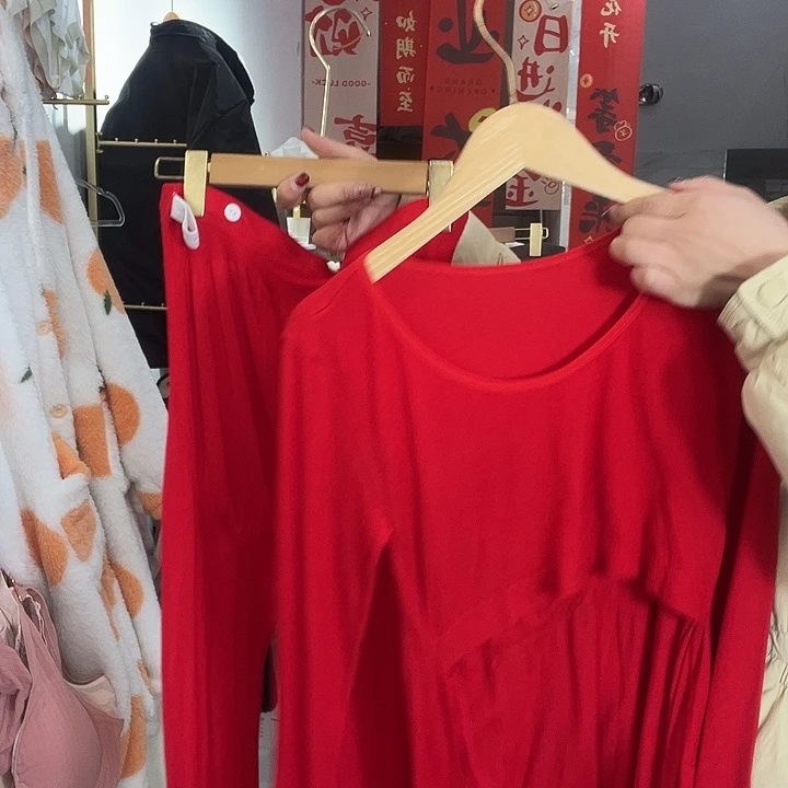 野兔毛三醋酯纤维红色月子服套装秋衣秋裤130斤