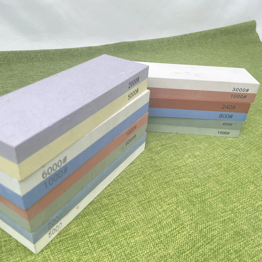 家用磨刀石厨房磨刀石油石砥石双面磨石带竹底座套装单面瑕疵混装