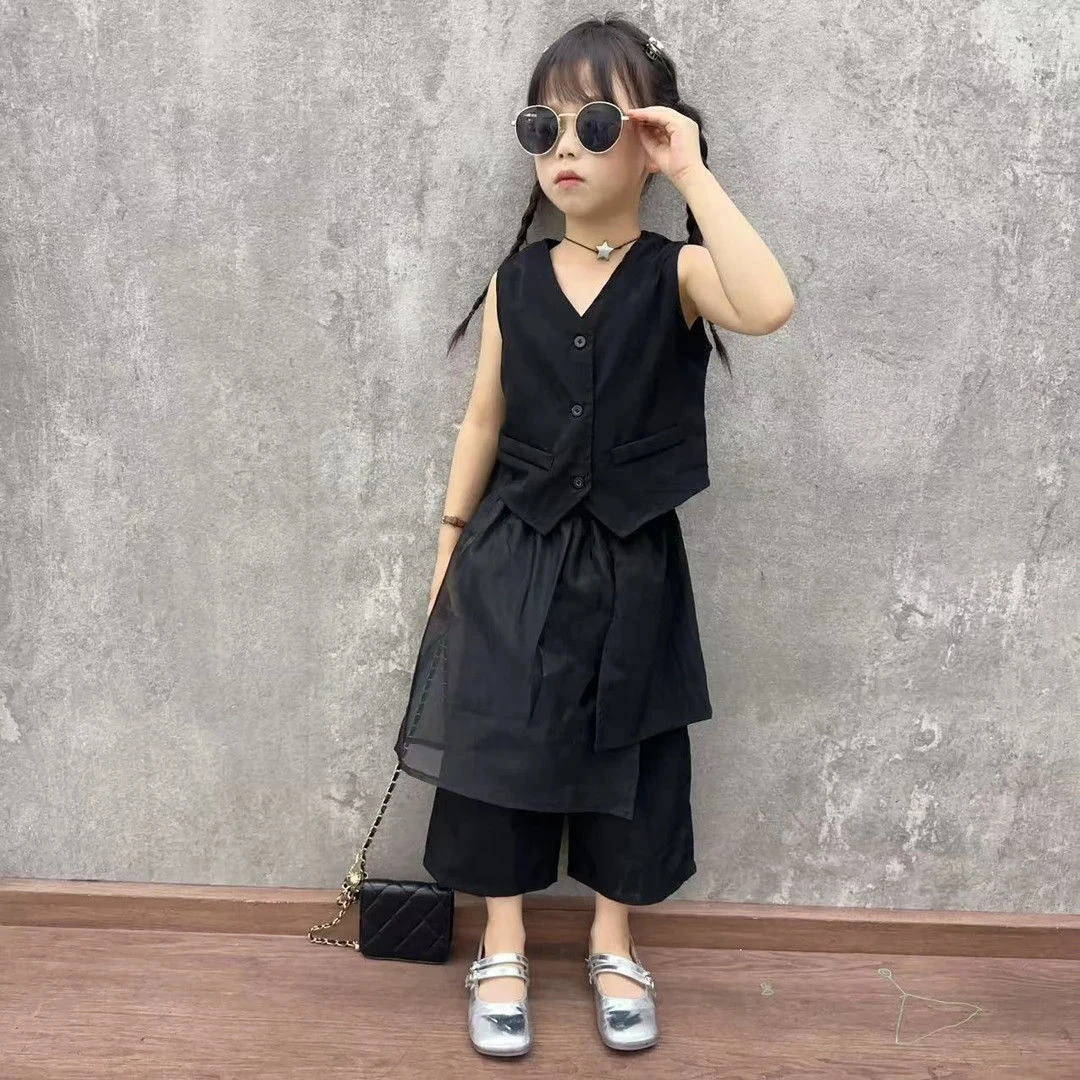女童马甲套装2025夏季新款女大童洋气无袖夏装儿童时髦休闲两件套