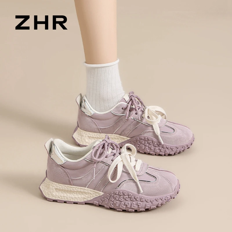 ZHR厚底阿甘鞋女鞋2025夏季百搭拼色透气运动复古增高休闲德训鞋