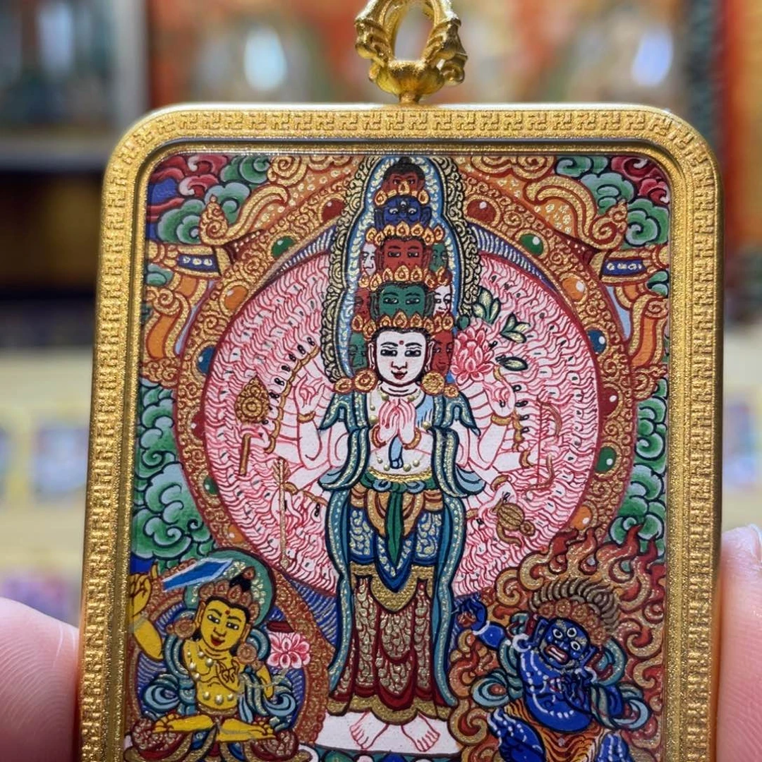 吊坠热贡纯手绘唐卡三怙主