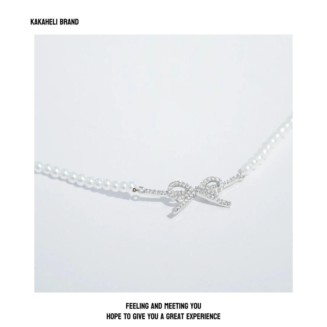 钛钢项链 气质轻奢时尚百搭小众简约蝴蝶结珠珠项链KK1173