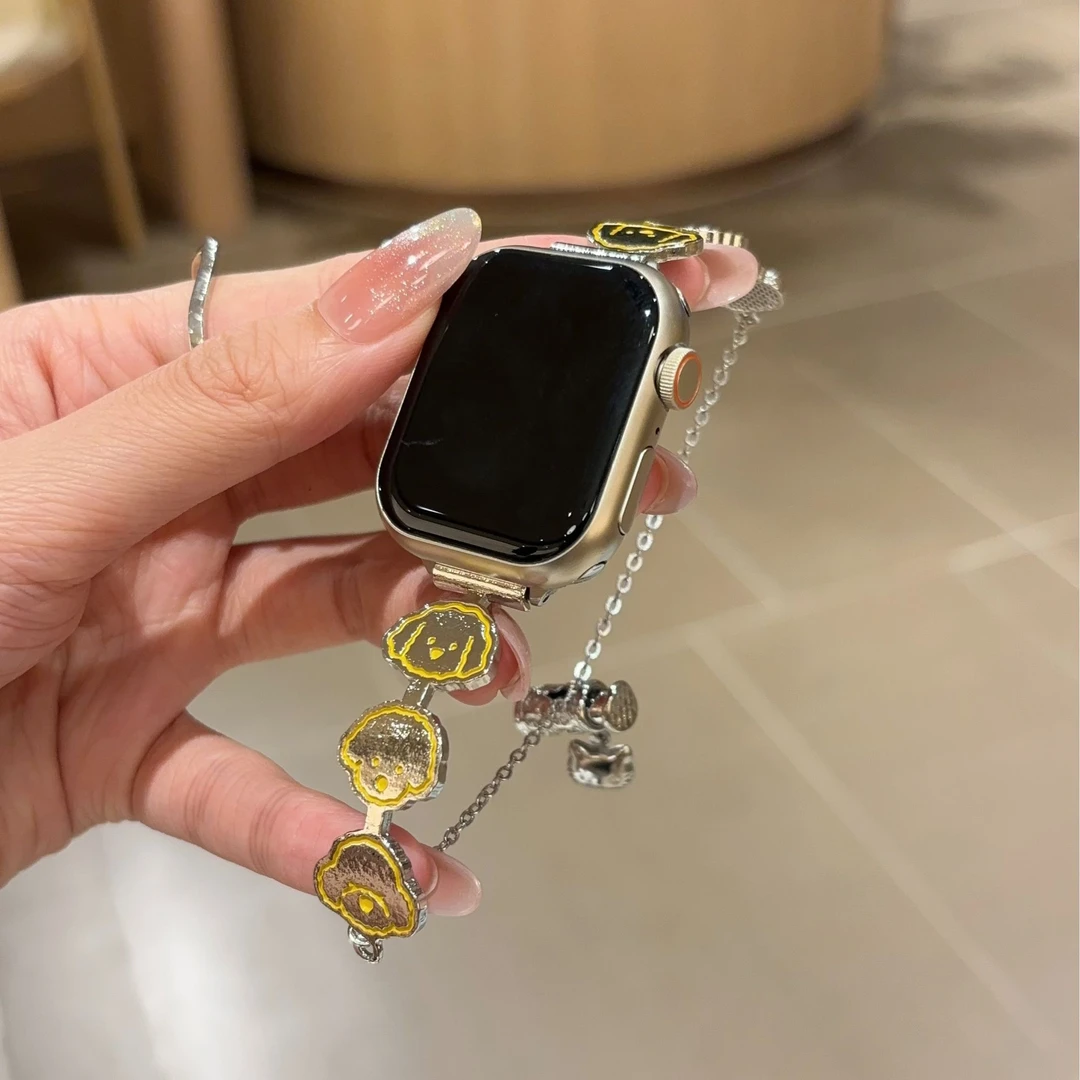 适用华为GT5手表带watch4金属可爱小狗链式腕带fit3女款个性pro2