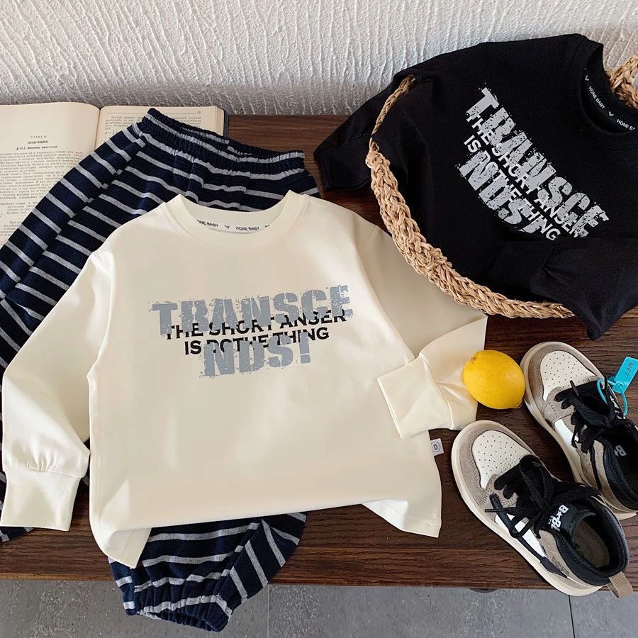 儿童字母印花长袖t恤秋季新款韩系洋气男女宝宝纯棉内搭上衣打底