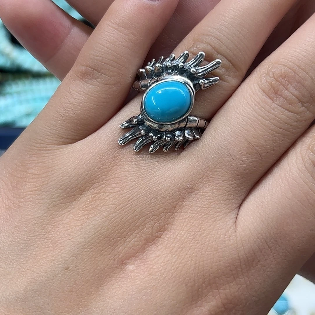 绿松石银S925镶嵌戒指卡8.7