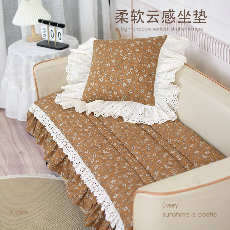 新款法式复古碎花荷叶边沙发垫沙发盖巾田园风沙发客厅卧室可定制