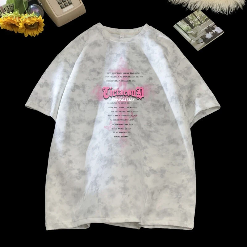 男士夏季美式复古扎染设计潮流简约宽松夏天短袖T恤休闲百搭半袖