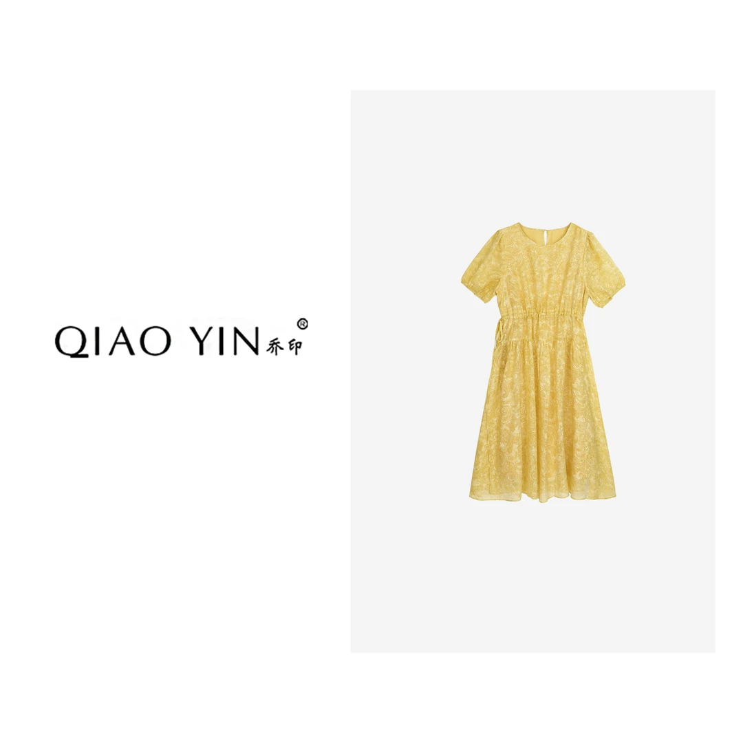 QIAO YIN“连衣裙”蕾丝碎花气质公主时尚夏季泡泡袖设计师QY27359