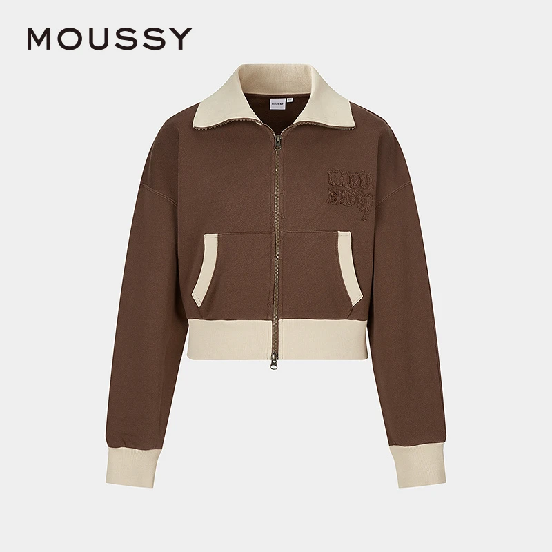 MOUSSY 2025 新品美式休闲贴布刺绣运动卫衣外套028HAZ90-1471