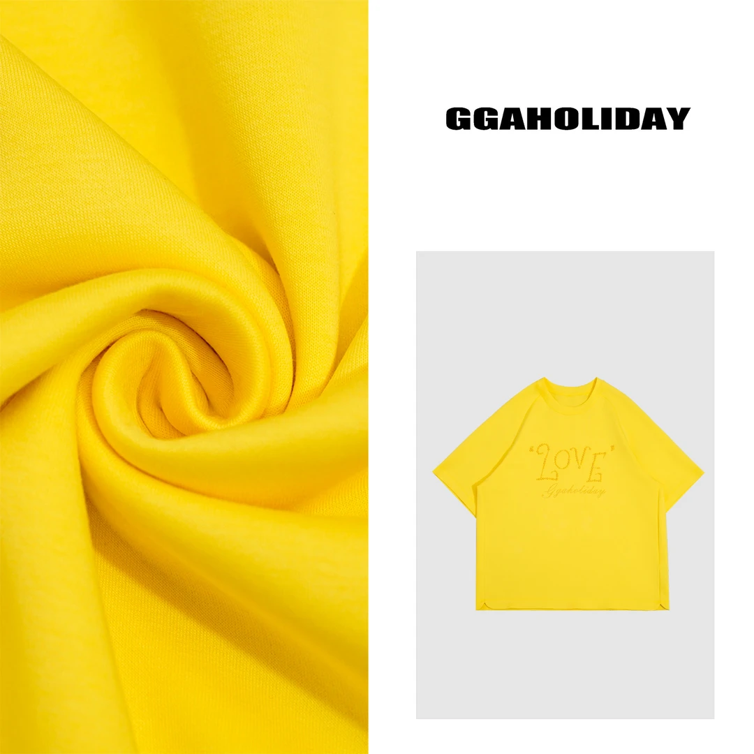 GGAHOLIDAY潮流时尚黄色圆领短袖休闲风宽松型T恤黄色夏装-152673