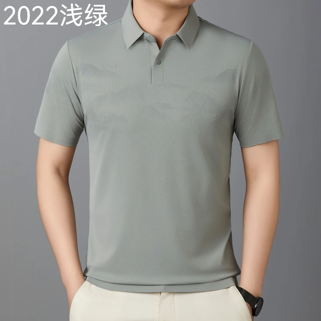 Polo衫山水画商务衬衫宽松短袖薄款男士无痕轻薄翻领T恤
