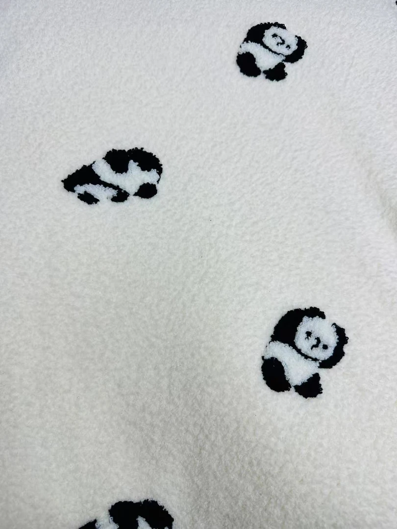 【GT]米色小熊猫米粒绒复合盖毯