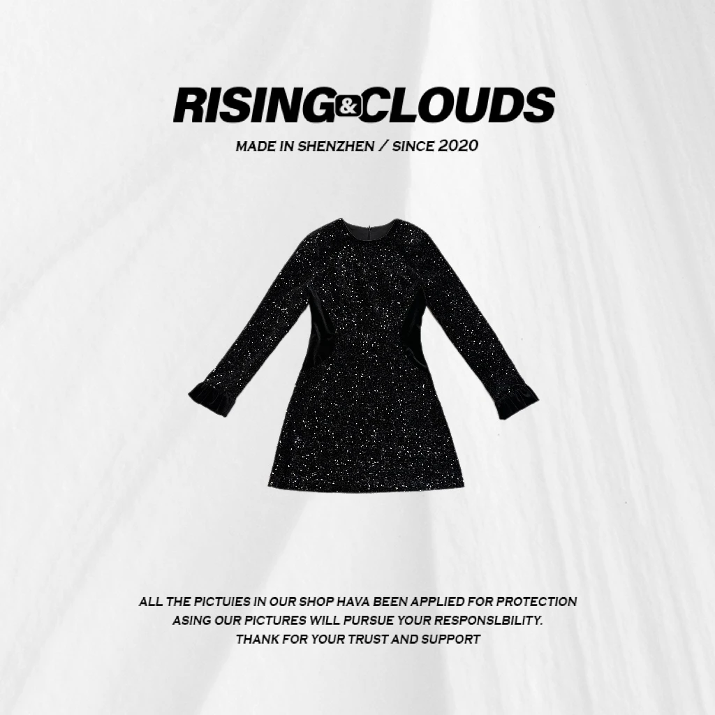 【凉夏】秋季简约高级风亮片连衣裙显瘦遮胯日常通勤长裙010182