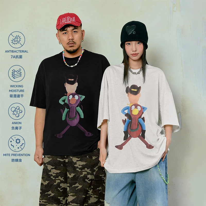 NMAX大码潮牌男装25年夏7A抗菌美式印花短袖T恤宽松情侣装FNT106