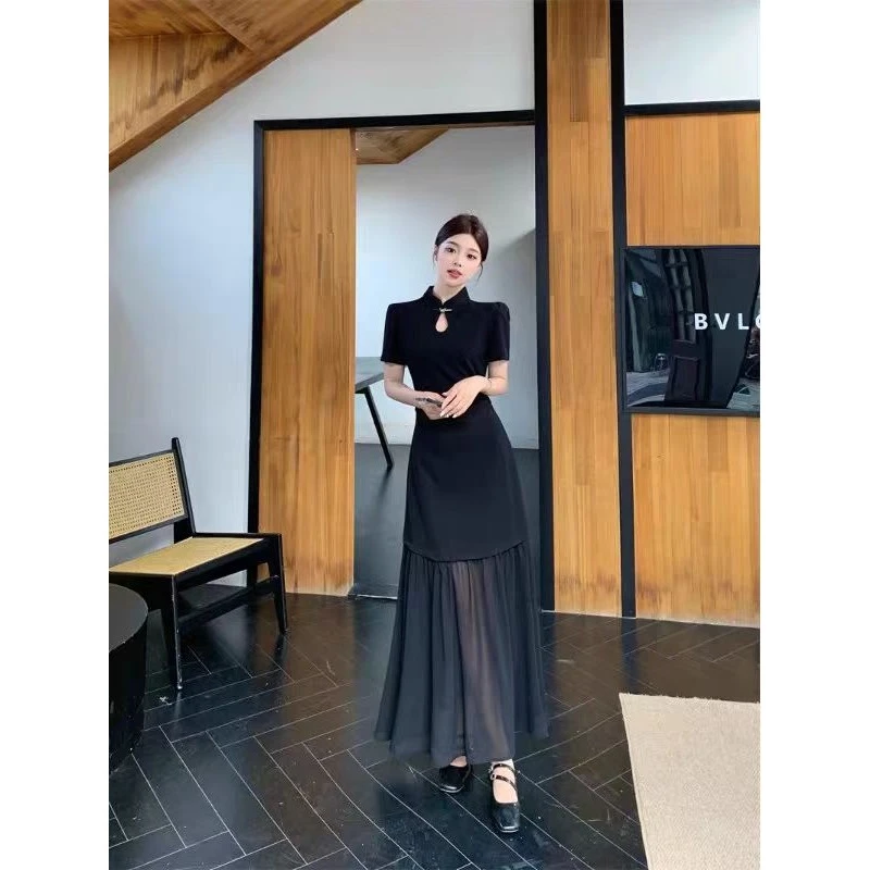 （ 清货）新中式连衣裙夏季高级感复古裙子胖mm收腰显瘦长裙1829