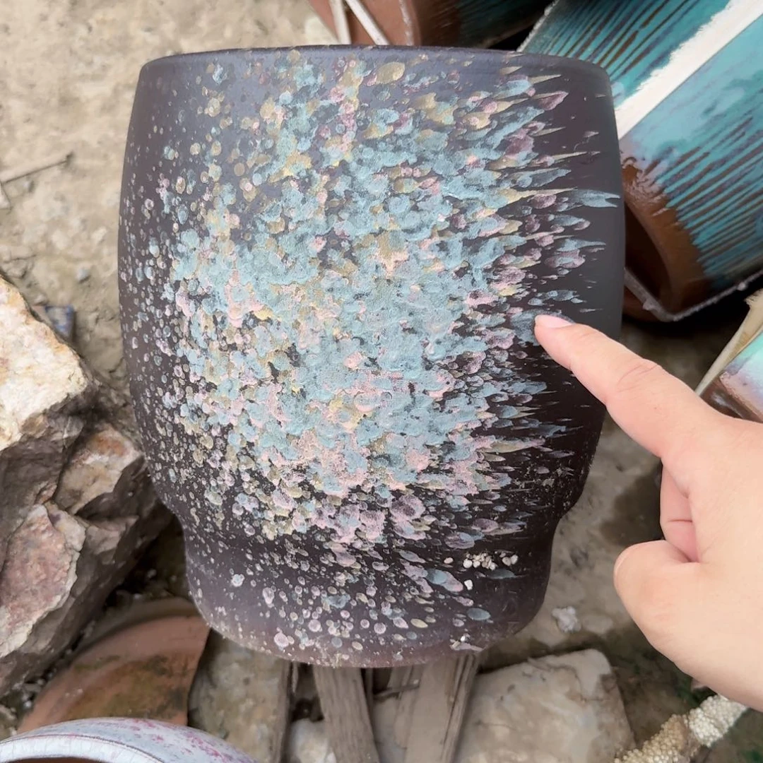 紫砂花盆瑕疵一个一个黑色蛋壳泼墨武