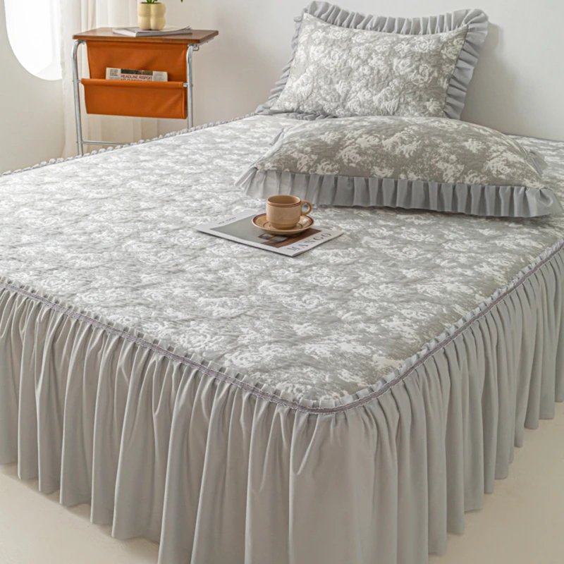 提花冰丝凉席三件套床裙款夏季凉感空调软席子床单带裙边床罩床套