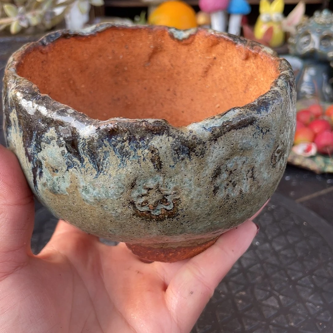 手工粗陶透气花花盆