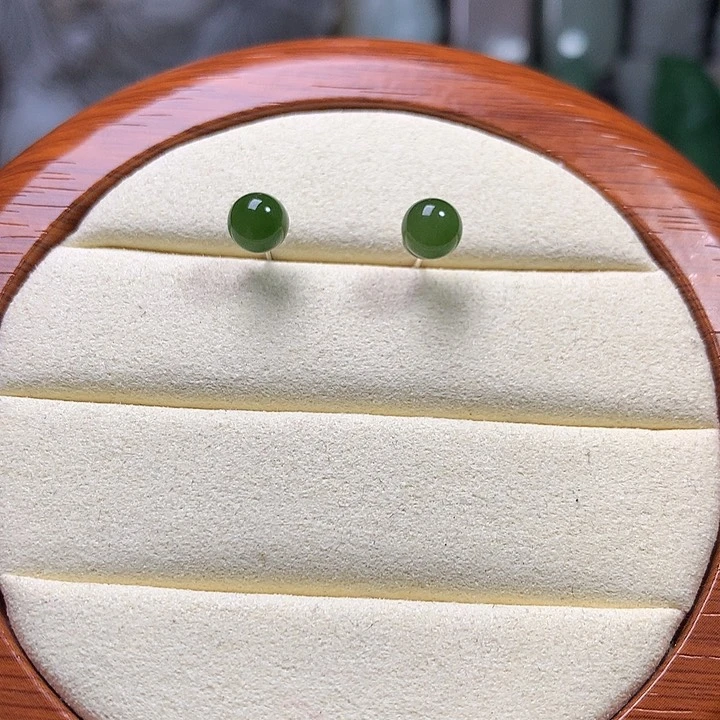 和田玉（碧玉）银S925镶嵌耳饰